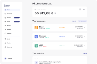 Screnshot showing the dashboard of the lama business app